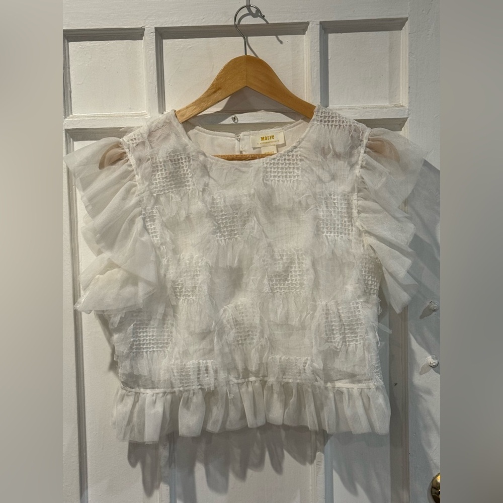 Anthropologie Sheer White Textured Blouse